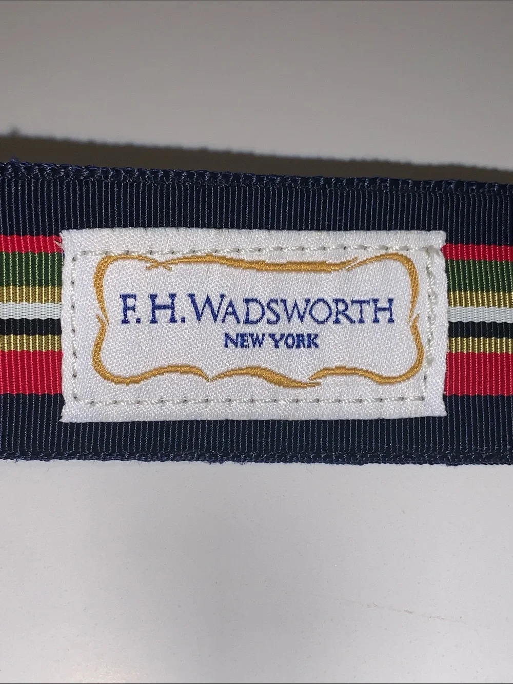 FH WADSWORTH Striped Navy Multicolor Webbing Belt with Gold O-Ring